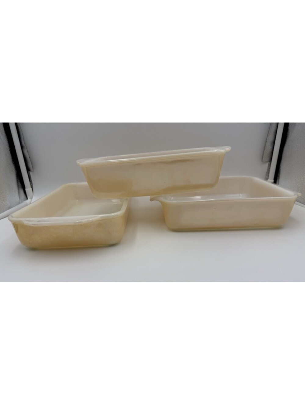 Vintage Fire King Peach Lustre 2 Loaf pans & 1.5 Qt Baking Dish Lot Of 3